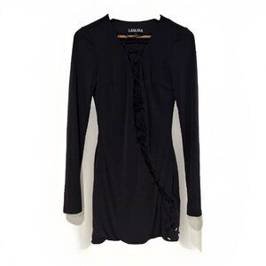 I.AM.GIA Womens Dress‎ L Black Long Sleeve Mini  Lace Up Front Party Cocktail